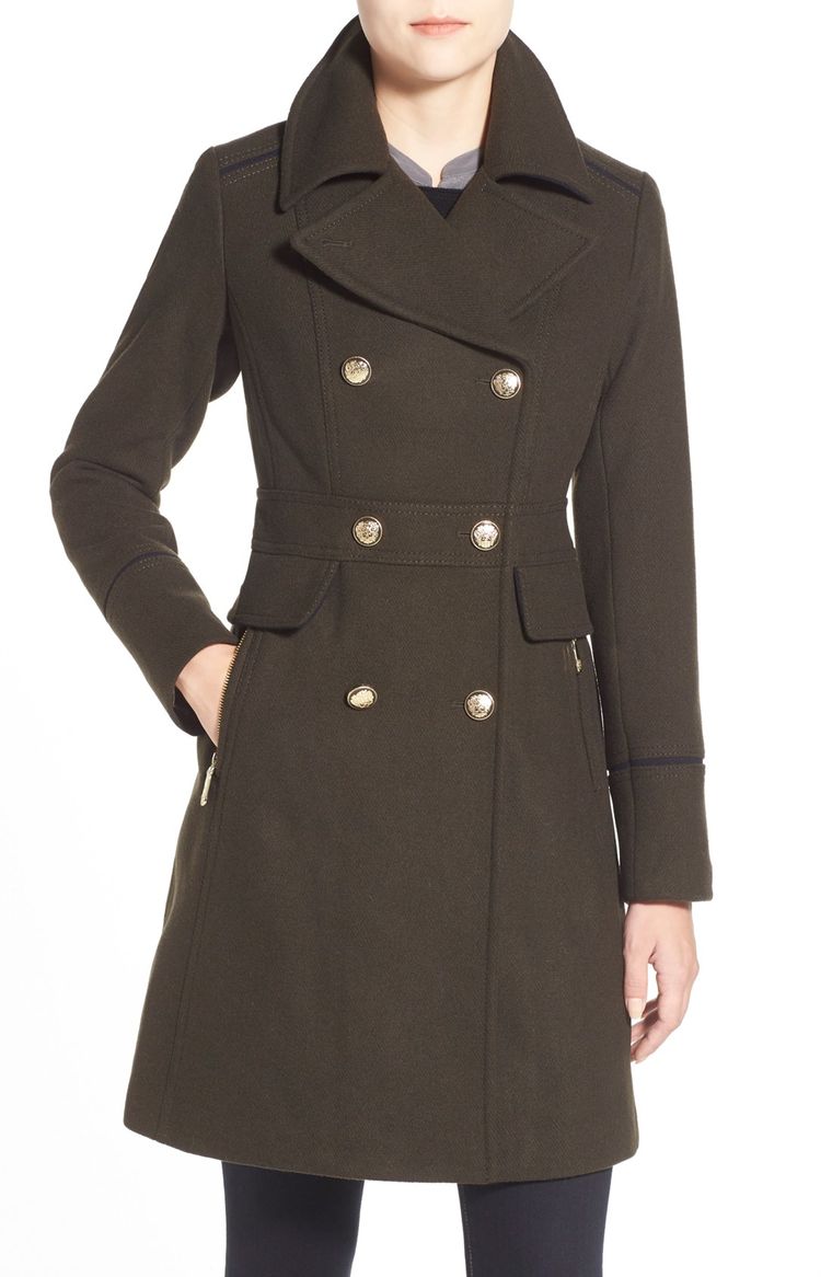 Vince Camuto Wool Blend Double Breasted Officer's Coat Olive 2017 Nordstrom winter sale