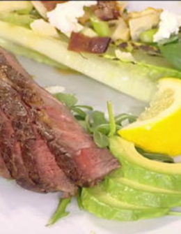 Watch Travel channel "Secret Eats" host and cookbook author, Adam Richman show Reba McEntire and Sheinelle Jones how to make a four of hearts Valentine's salad and rib-eye steak on the Monday, February 6, 2017 episode of the Today show.