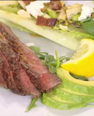 Watch Travel channel "Secret Eats" host and cookbook author, Adam Richman show Reba McEntire and Sheinelle Jones how to make a four of hearts Valentine's salad and rib-eye steak on the Monday, February 6, 2017 episode of the Today show.