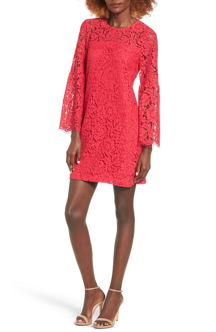 devlin Cassie Lace Shift Dress Bell Sleeves Ruby 2017 Nordstrom winter sale