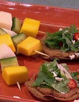 Watch chef Carla Hall and "This Is Us" star Chrissy Metz (Kate Pearson) make delicious mini bean tostadas with marinated vegetable skewers on the Friday, February 17, 2017 episode of "The Chew."