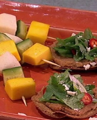 Watch chef Carla Hall and "This Is Us" star Chrissy Metz (Kate Pearson) make delicious mini bean tostadas with marinated vegetable skewers on the Friday, February 17, 2017 episode of "The Chew."