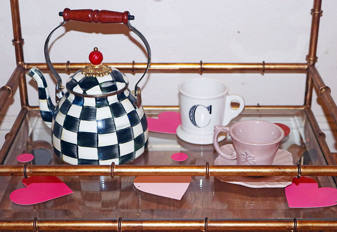 candace rose In love with those adorable hearts, Mackenzie-Childs black and white check tea pot valentine's day candie anderson blog