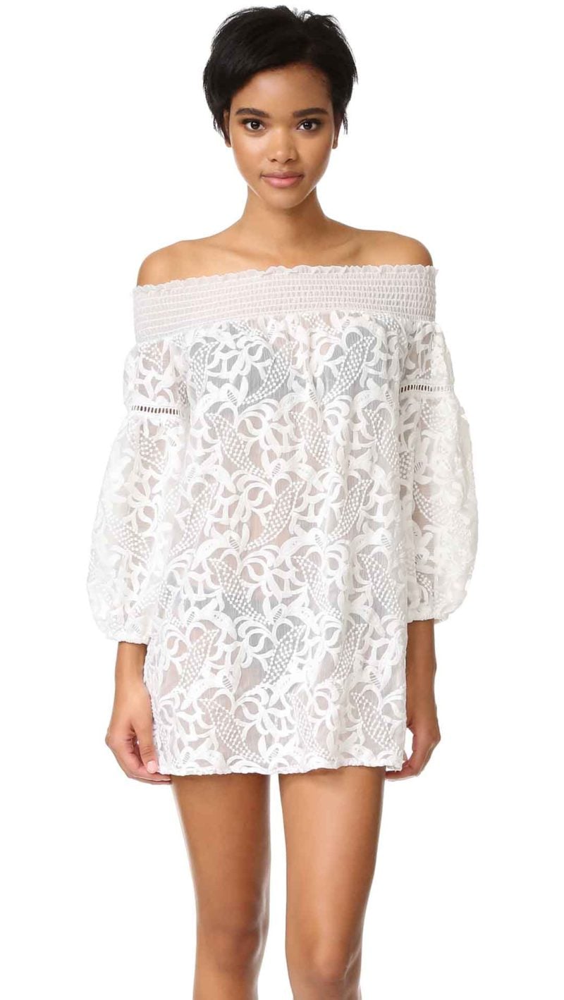 6 Shore Road by Pooja Socialites Lace Cover Up Moonlight White off the shoulder beach cover ups spring break 2017