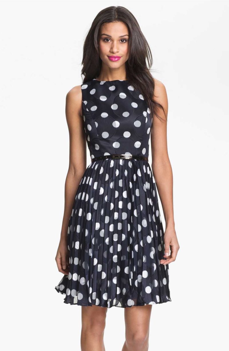 ADRIANNA PAPELL Burnout Polka Dot Fit & Flare Dress Navy Blue White fit and flare dresses easter 2017