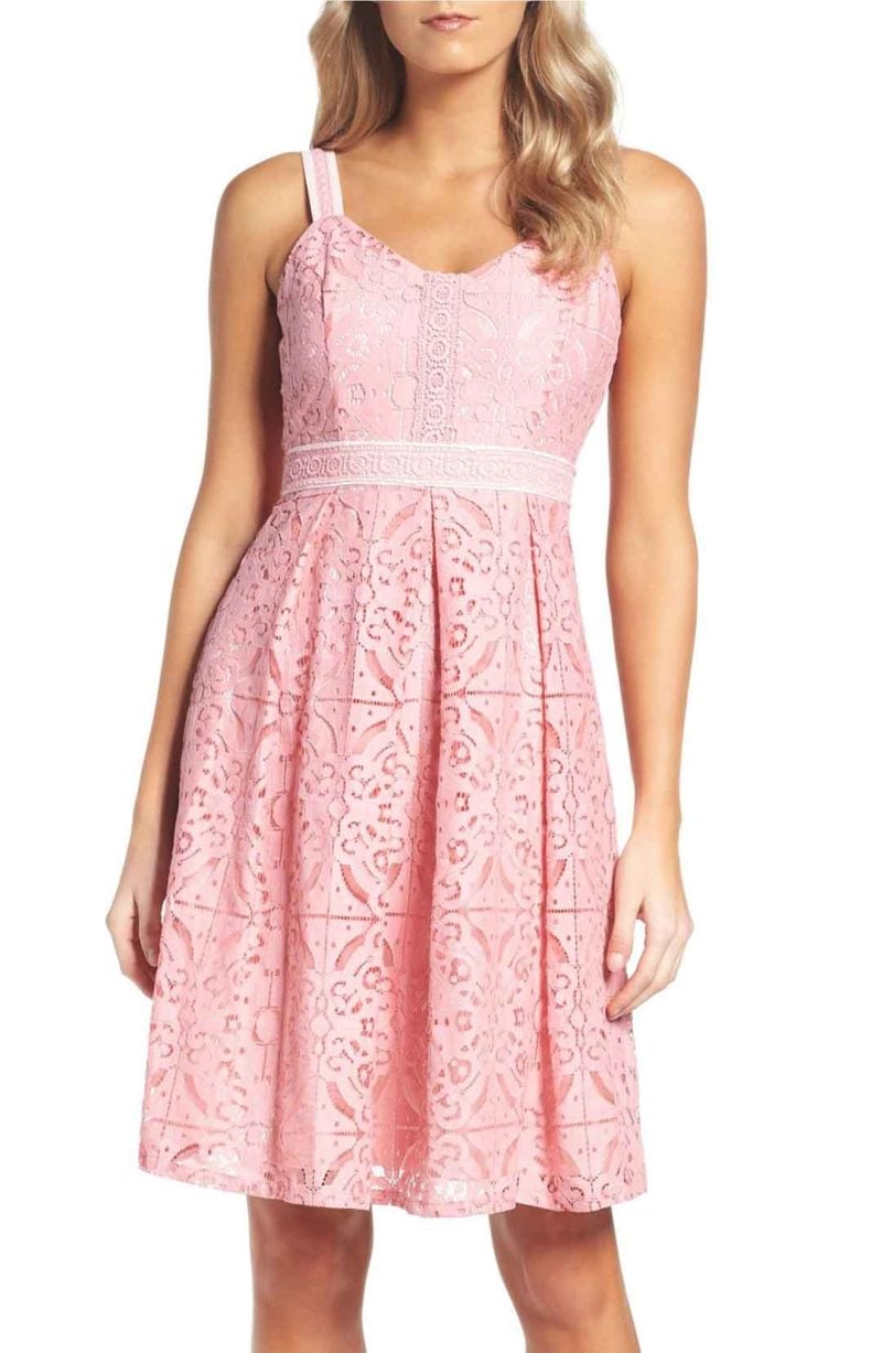 ADRIANNA PAPELL Lace Fit & Flare Dress Dusty Coral Tea Rose fit and flare dresses spring 2017