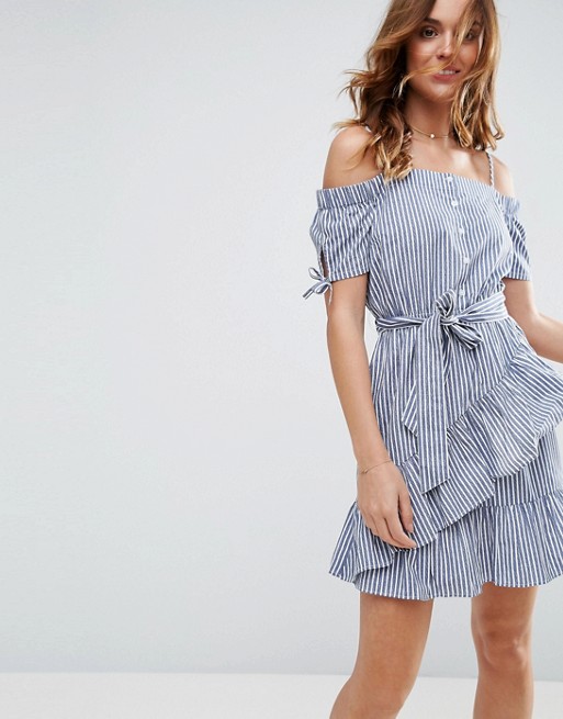 ASOS Off Shoulder Sundress in Stripe Multi skater dresses spring 2017