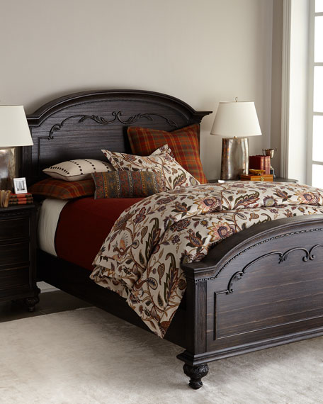 Alastair Carved King Bed Worn Black Horchow friends and family sale