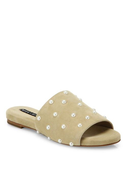 Alice + Olivia Roka Pearly Suede Slides Nude flat slide sandals spring 2017