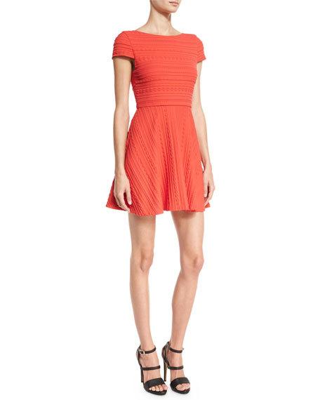 Alice + Olivia Shane Cap-Sleeve Skater Dress, Red skater dresses spring 2017