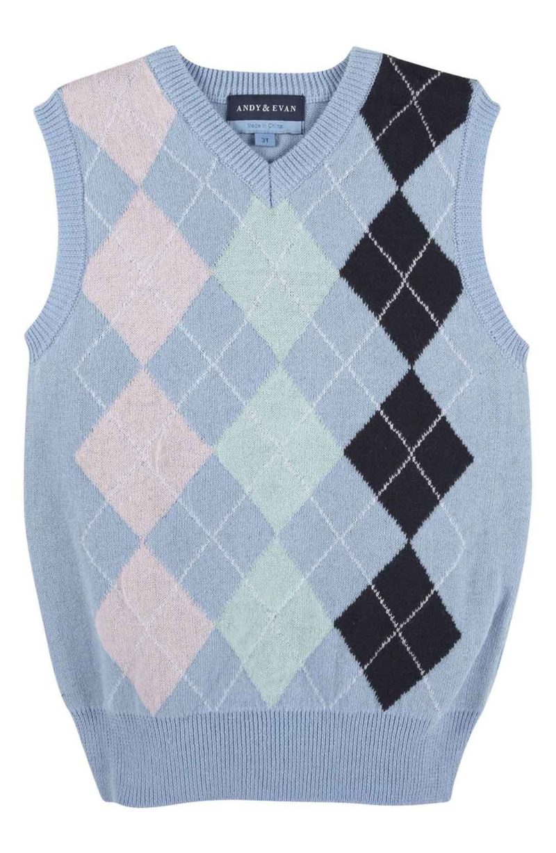 Andy & Evan Argyle Easter Sweater Vest Light Blue easter outfits for baby boys