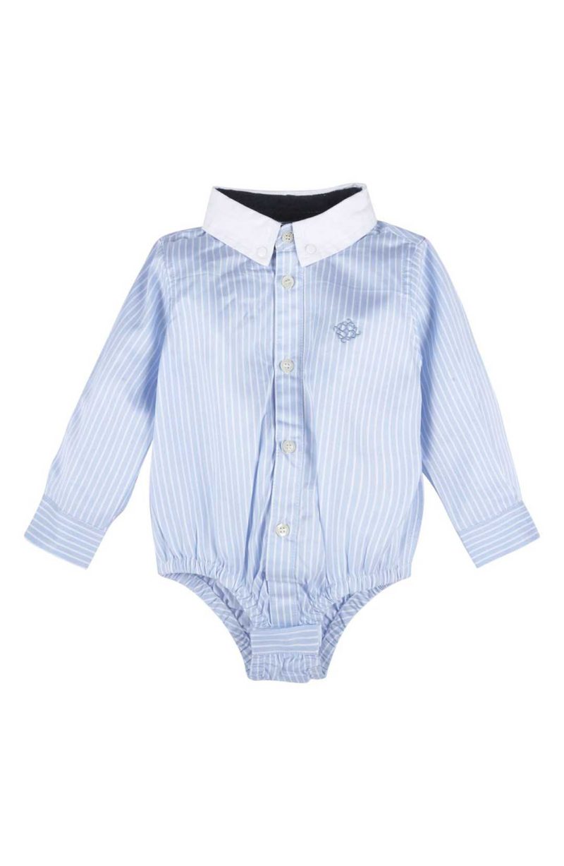 Andy & Evan Banker Stripe Button Down Bodysuit Light Blue easter outfits for baby boys