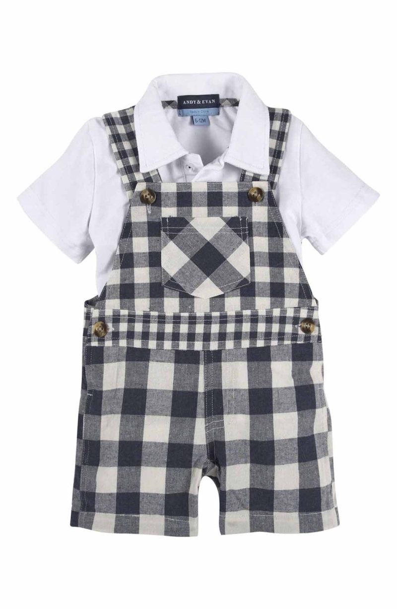 Andy & Evan Polo Shirt & Gingham Overalls Navy easter outfits for baby girls