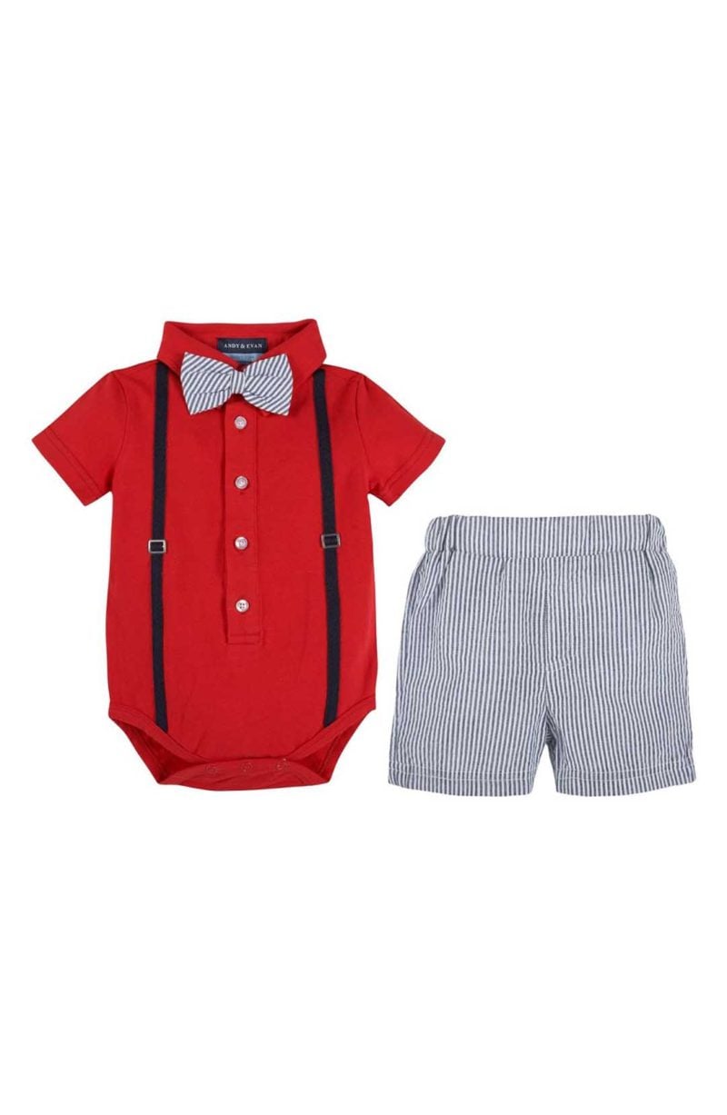 Andy & Evan Polo Shirtzie Bodysuit & Shorts Set Red easter outfits for baby boys