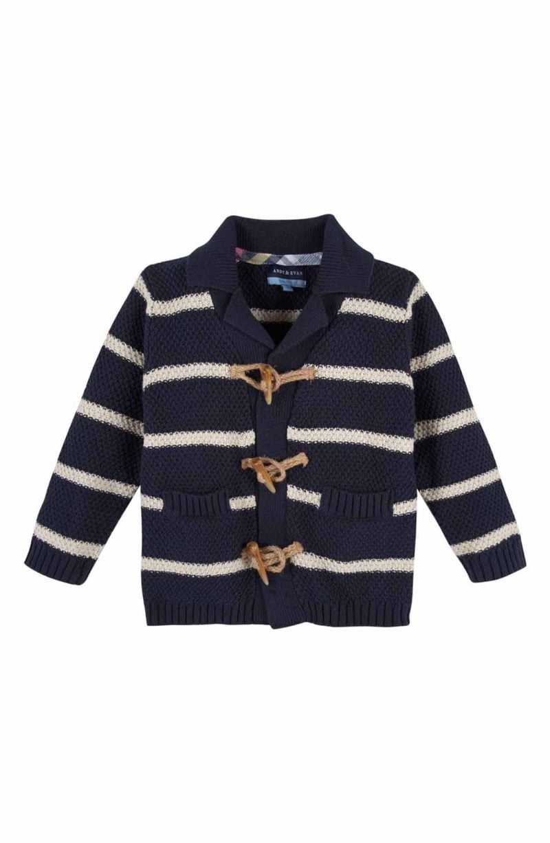 Andy & Evan Stripe Toggle Cardigan Navy Blue easter outfits for baby boys