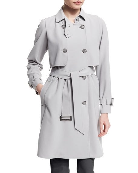 Armani Collezioni Cavalry Double-Breasted Trenchcoat Pearl Gray  top trench coats spring 2017