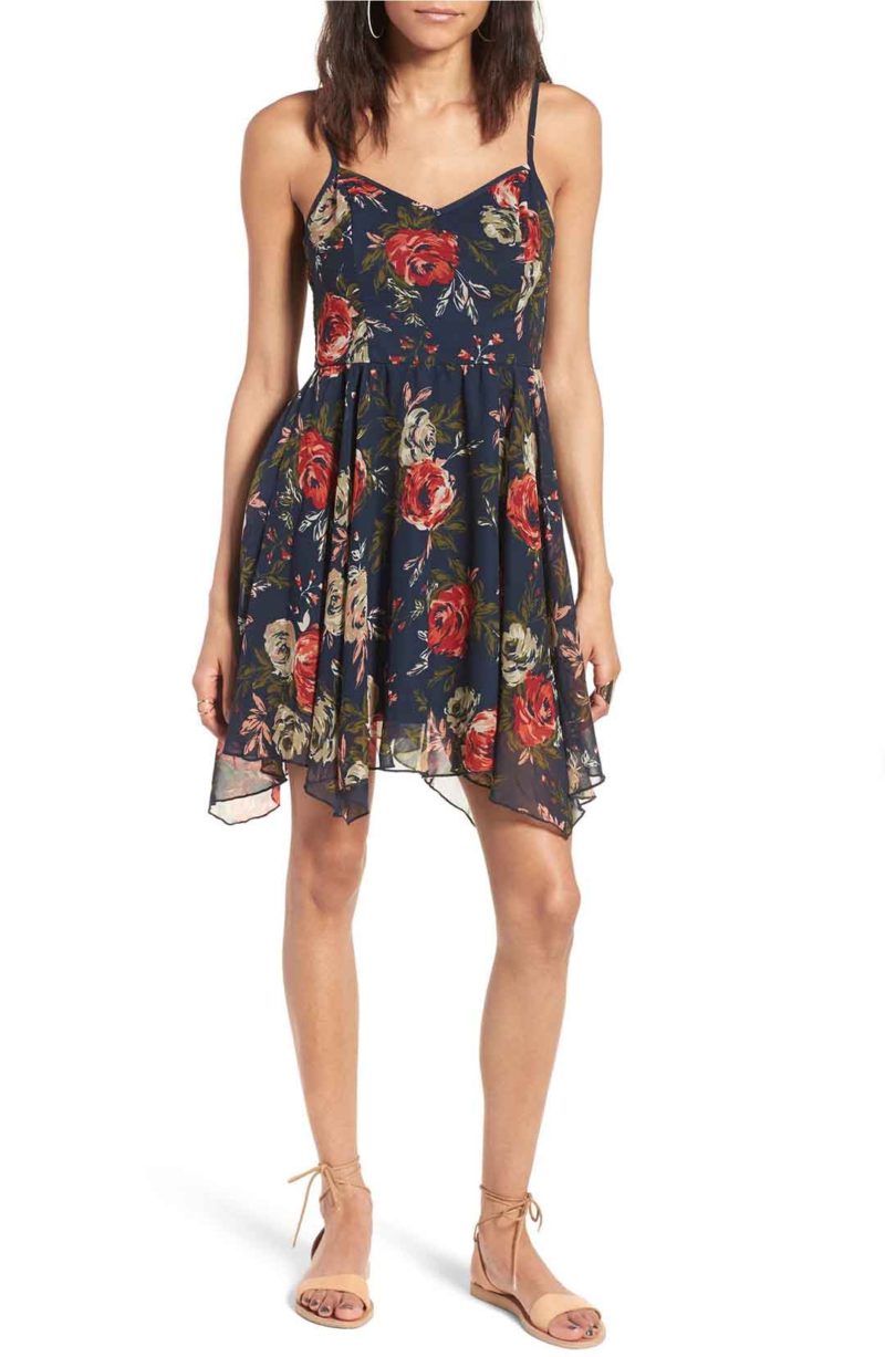 BAND OF GYPSIES Floral Print Swing Dress Navy Blue skater dresses spring 2017 trend