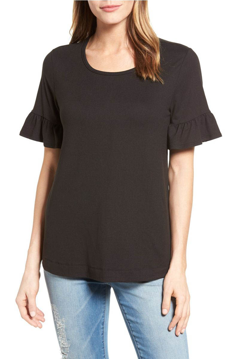 BOBEAU Bell Sleeve Tee Ruffles Black bell sleeve tops under $50