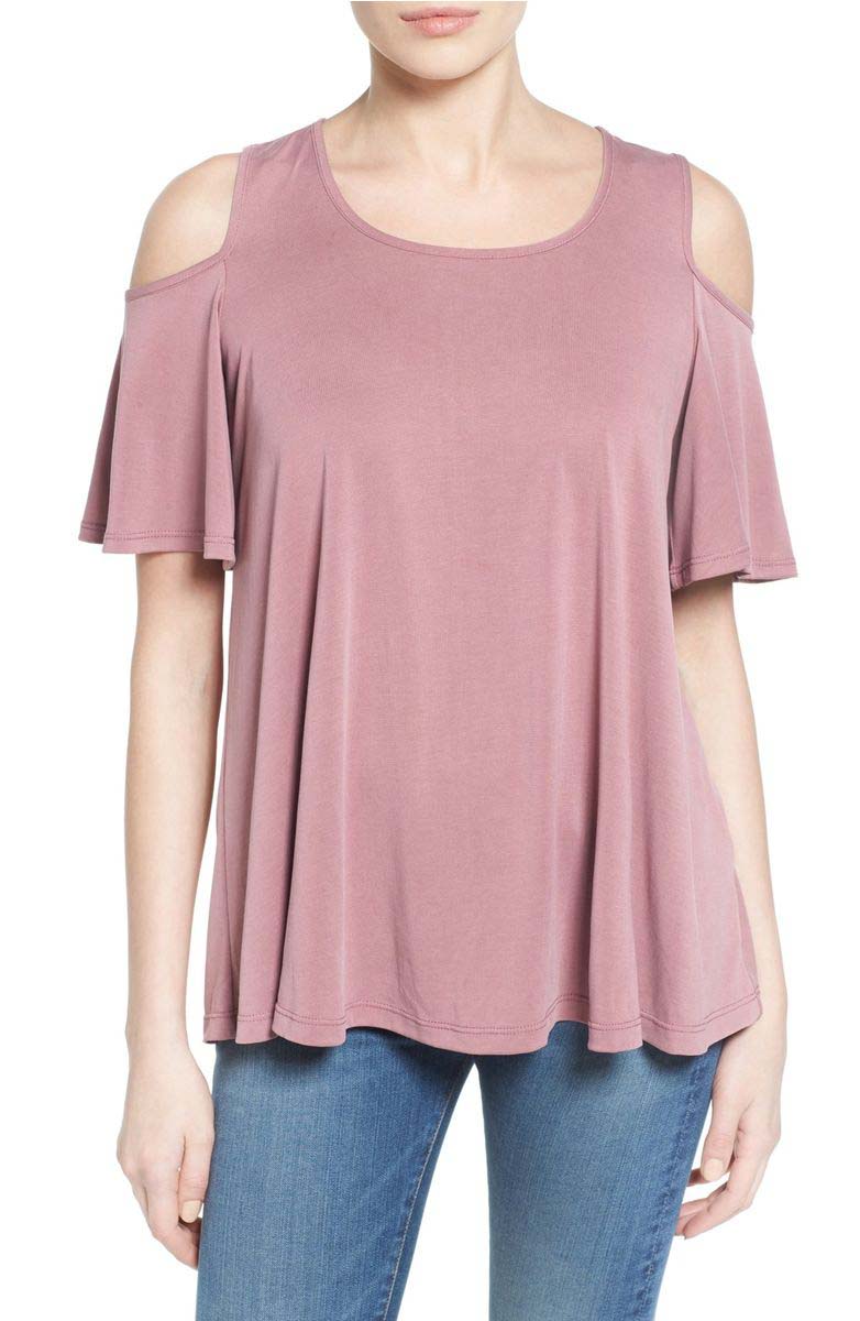 BOBEAU Cold Shoulder Flutter Sleeve Top Mauve cold shoulder tops under $50 for spring 2017