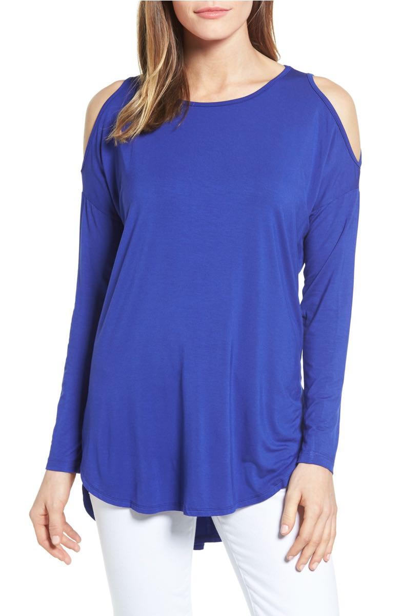 BOBEAU Cold Shoulder High/Low Top Blue Violet cold shoulder tops under $50 for spring 2017