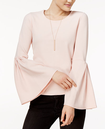 Bar III Crepe Bell-Sleeve Top, Only at Macy's Ballet Pink bell sleeve tops under $50