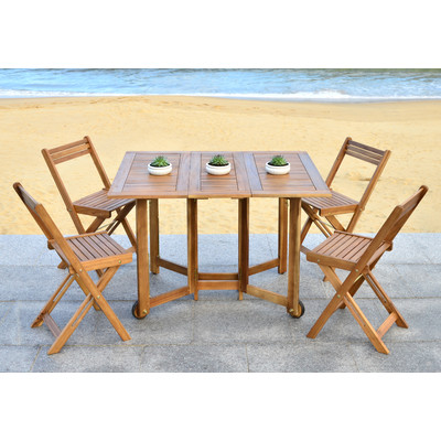 Beachcrest Home Roosevelt Gardens 5 Piece Dining Set Teak Look Acacia Wayfair summer preview sale