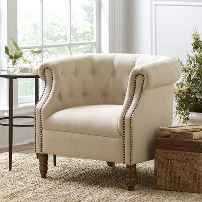 Birch Lane Leighton Tufted Barrel Chair Nailhead Trim Natural Wayfair upholstered furniture sale