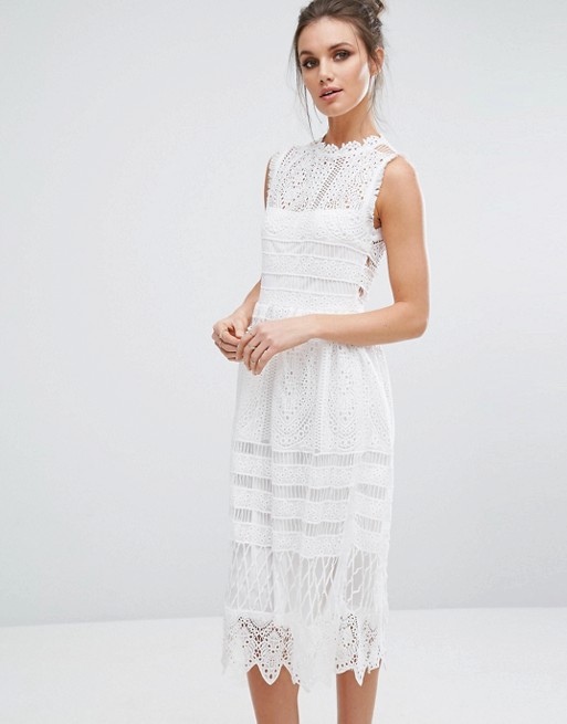 Boohoo Lace Midi Skater Dress Ivory skater dresses spring 2017 trend