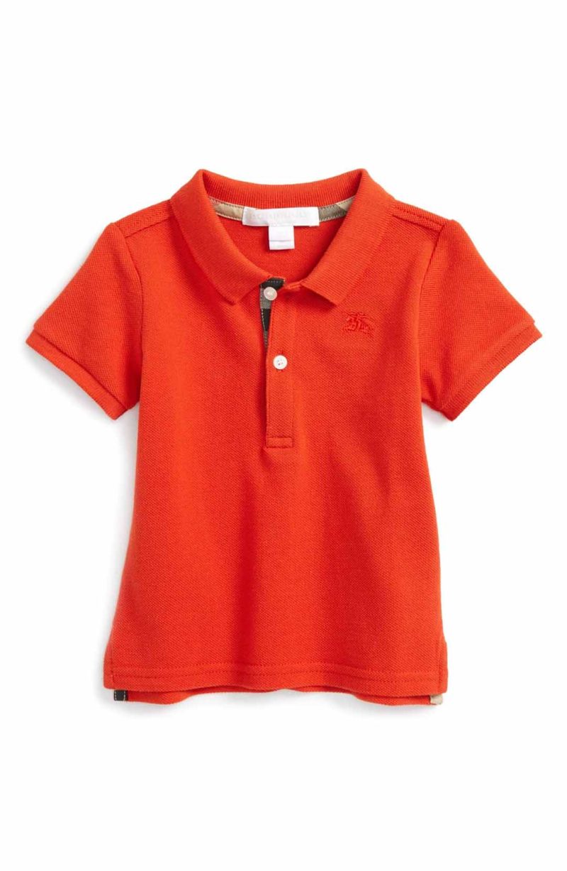 Burberry 'Palmer' Piqué Polo Orange Red easter outfits for baby boys