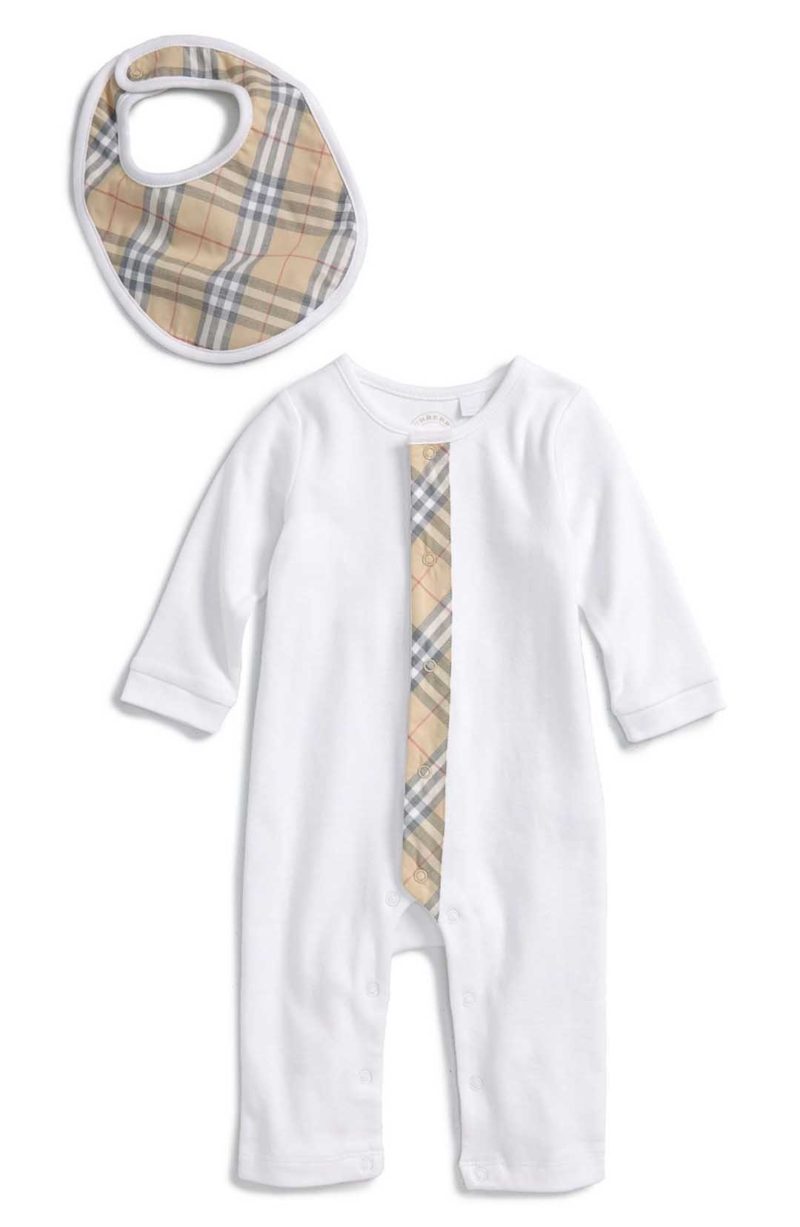 Burberry Romper Bib Set White easter outfits for baby boys