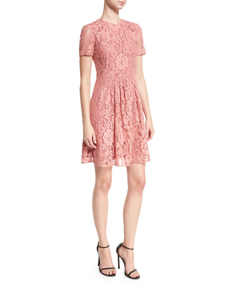 Burberry Short-Sleeve Lace Fit-and-Flare Dress Antique Rose fit and flare dresses easter 2017