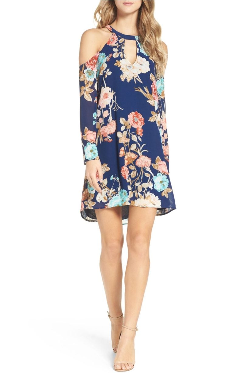 CHARLES HENRY Cold Shoulder Dress Navy Floral Print cold shoulder dresses spring wedding guest season
