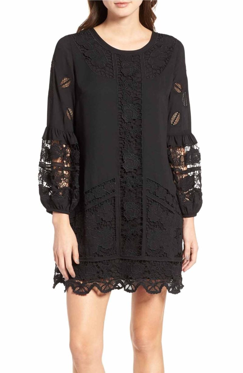 CHELSEA28 Cutwork Lace Shift Dress Black lace shift dresses spring wedding guest