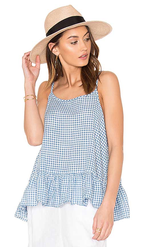 CP SHADES LIZZIE PEPLUM TANK TOP Blue Gingham tops for spring 2017