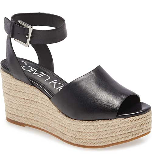 Calvin Klein Chyna Espadrille Wedge Sandal Black Leather platform espadrille wedge sandals