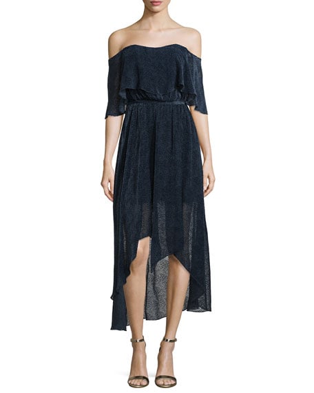 Camilla & Marc Off-The-Shoulder Draped High-Low Cocktail Dress Ink high low dresses spring 2017