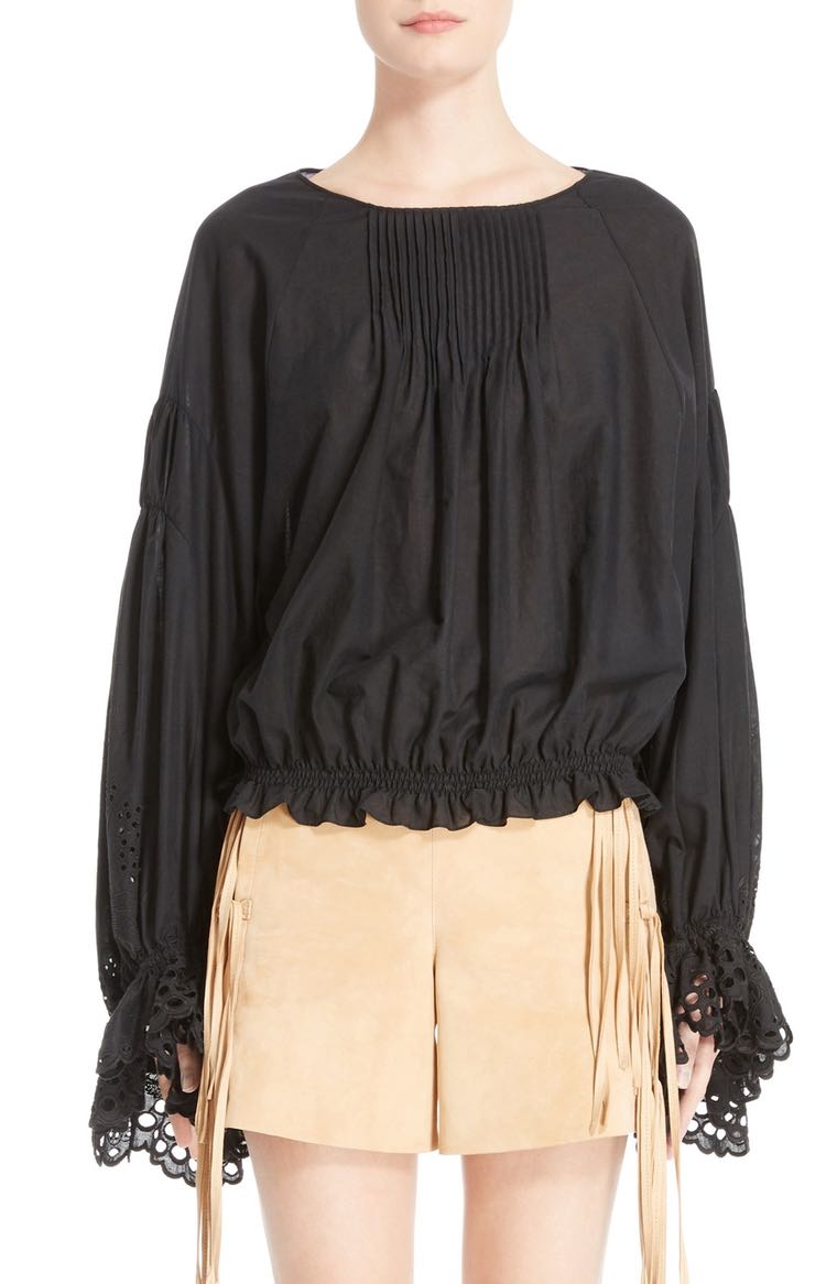 Chloé Pineapple Lace Cotton Blouse Black Eyelet Embroidery eyelet tops for spring 2017