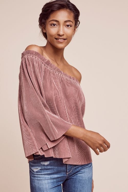Deletta Vacances Off-The-Shoulder Top Rose bell sleeve tops under $50