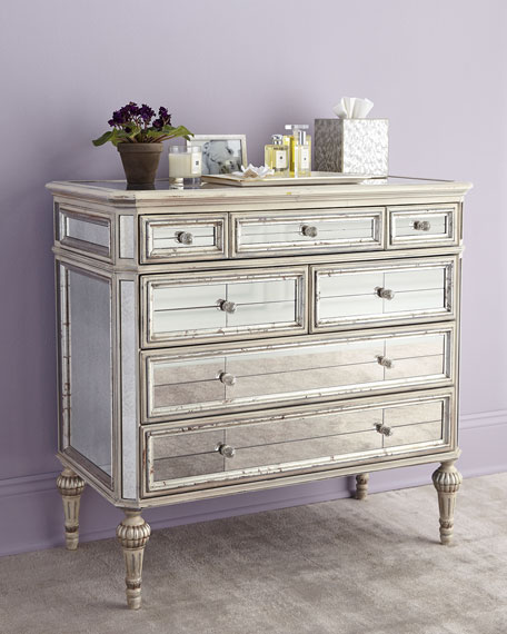 Dresden Mirrored Chest Mirrored Glass Antique Cream Finish Horchow friends and family sale