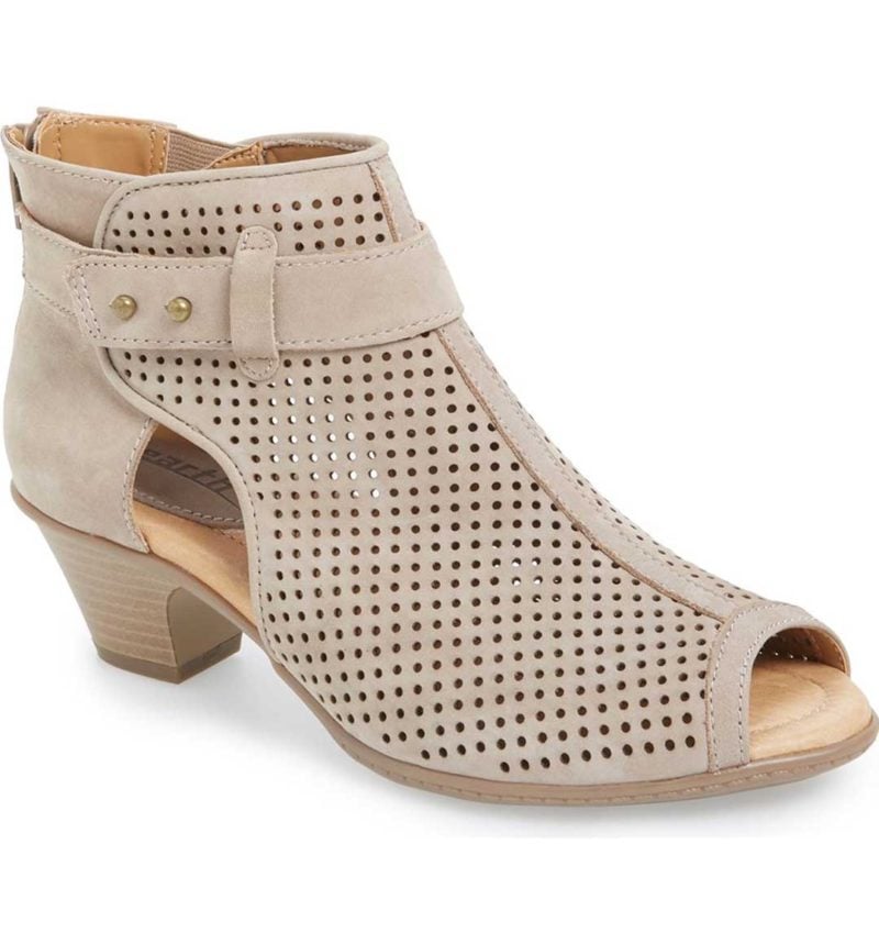 EARTH® 'Intrepid' Peep Toe Bootie Taupe Soft Nubuck Leather open toe booties 