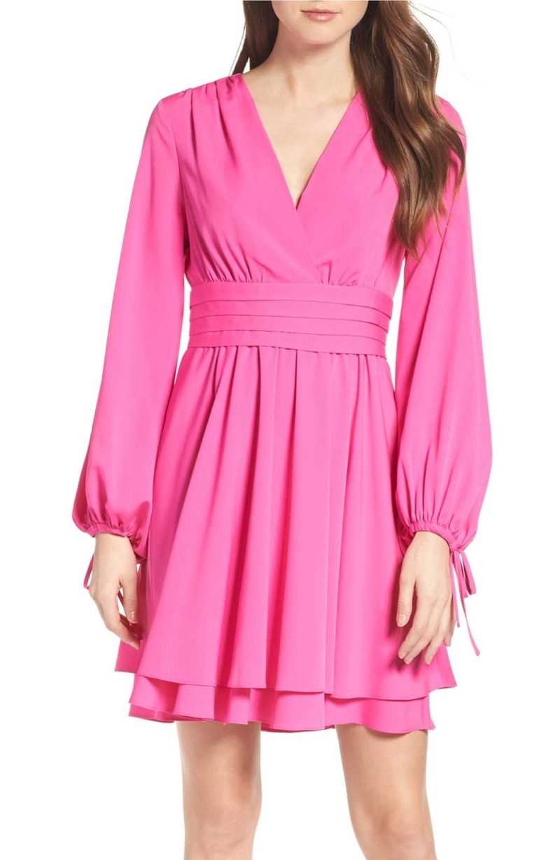 ELIZA J Tie Sleeve Fit and Flare Dress Fuchsia fit and flare dresses easter 2017