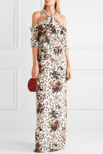 ERDEM Annaliese cold-shoulder floral-print silk crepe de chine gown cold shoulder maxi dresses spring 2017