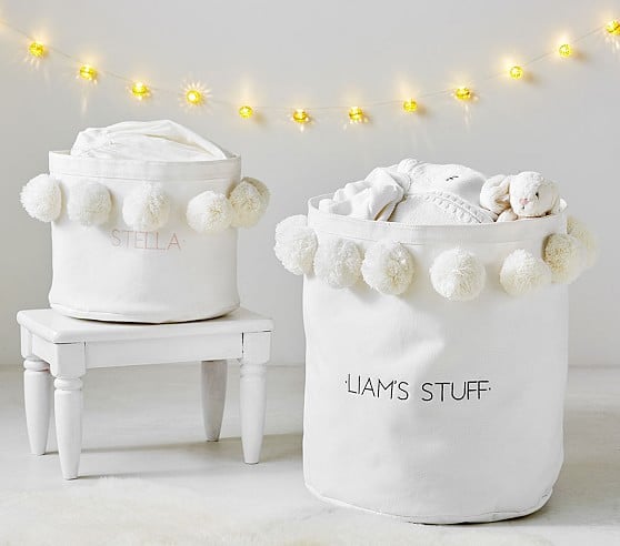 Emily & Meritt Canvas Pom Pom Storage White emily & meritt for pottery barn kids