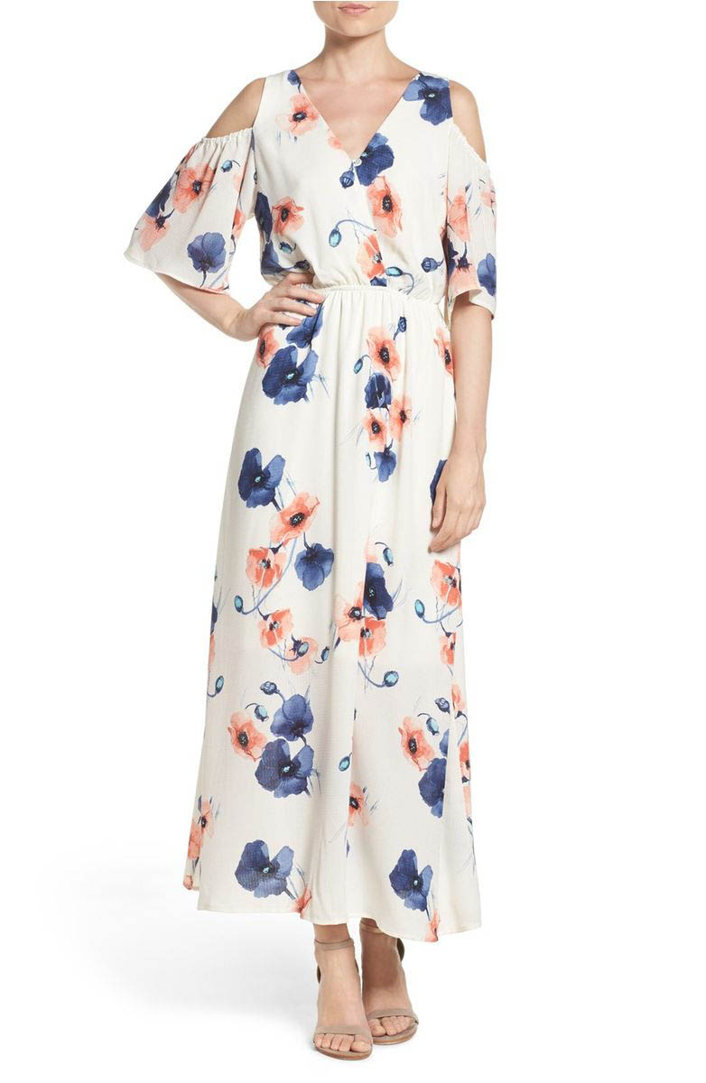 FRAICHE BY J Cold Shoulder Maxi Dress Pensy White Floral Print cold shoulder maxi dresses spring 2017