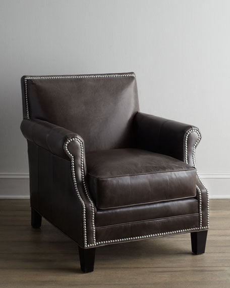 Grand Turk Leather Chair Dark Gray Nailhead Trim Horchow friends and family sale