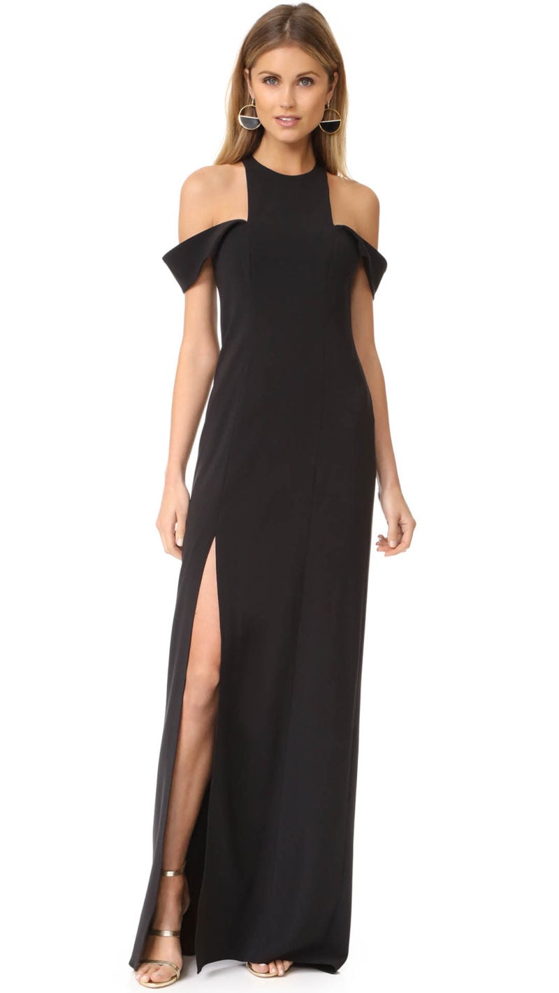 Halston Heritage Cold Shoulder Round Neck Gown Black cold shoulder maxi dresses spring 2017