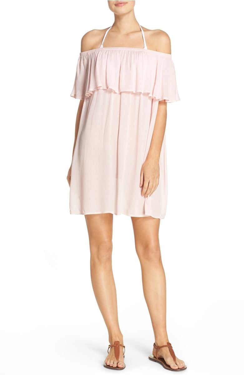 Hinge Off the Shoulder Cover-Up Dress Pink Crystal off the shoulder beach cover ups 