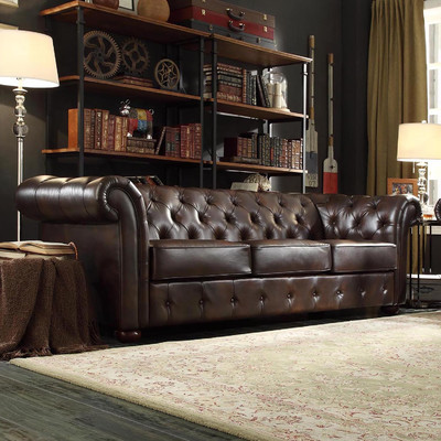 House of Hampton Augustine Tufted Brown Leather Sofa wayfair upholstered furniture sale