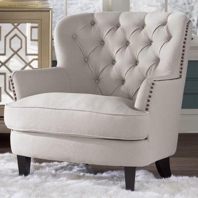House of Hampton Greene Tufted Upholstered Linen Club Chair Nailhead Trim Wayfair upholstered furniture sale