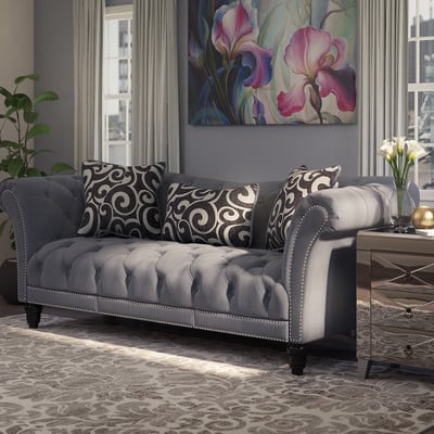 House of Hampton Kirkby Tufted Chesterfield Sofa Nailhead Trim Wayfair upholstered furniture sale